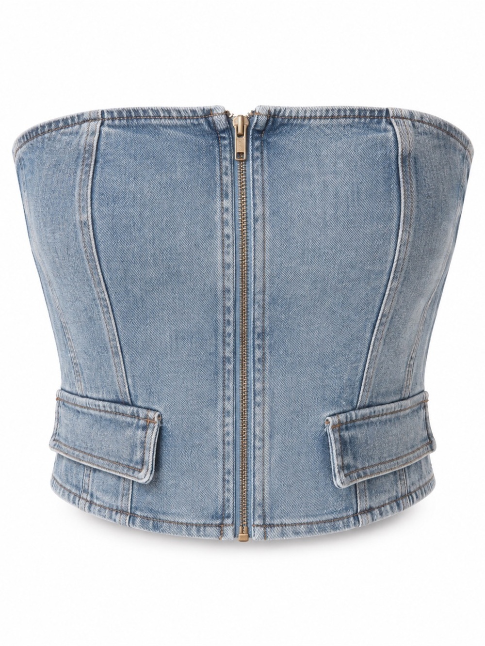Light Wash Denim Strapless Corset Top - Picture 1 of 10